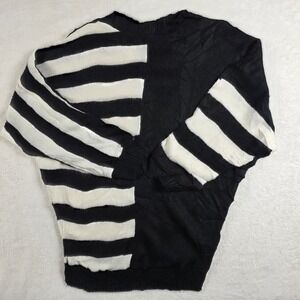 Teasers Knit Sweater Womens One Size Black White‎ Striped Split Batwing Vintage